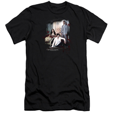 Black men's premium slim fit t-shirt with The Vampire Diaries 3 + 1 graphic
