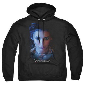 Black pullover hoodie with The Vampire Diaries Elena graphic
