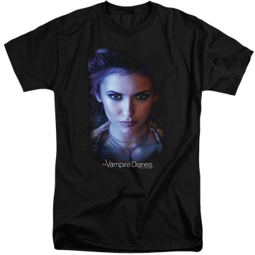 Black men's tall fit t-shirt with The Vampire Diaries Elena graphic