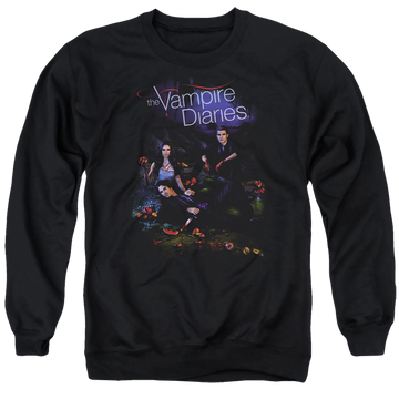 Black men's crewneck sweatshirt with The Vampire Diaries Tempted graphic