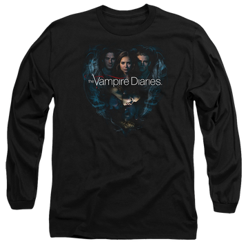 Black men's long sleeve t-shirt with The Vampire Diaries Hearts Desire graphic