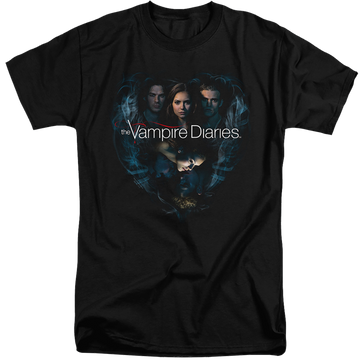 Black men's tall fit t-shirt with The Vampire Diaries Hearts Desire graphic