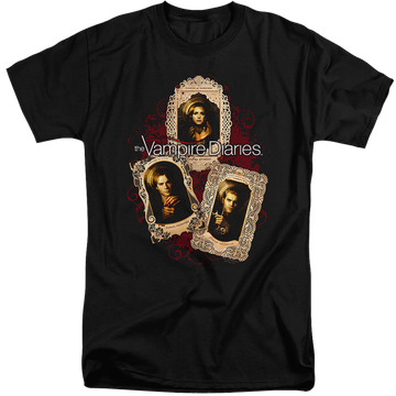 Black men's tall fit t-shirt with The Vampire Diaries Holy Cards graphic