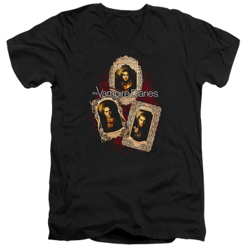 Black men's v-neck t-shirt with The Vampire Diaries Holy Cards graphic