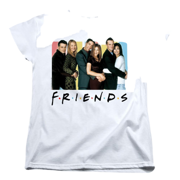 White women's t-shirt with Friends Cast Logo graphic