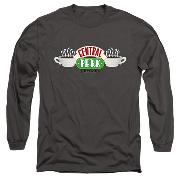 Charcoal men's long sleeve t-shirt with Friends Central Perk Logo graphic