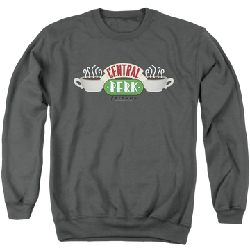 Charcoal men's crewneck sweatshirt with Friends Central Perk Logo graphic