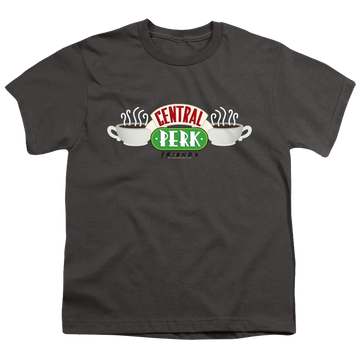 Charcoal youth t-shirt for ages 8 to 12 with Friends Central Perk Logo graphic
