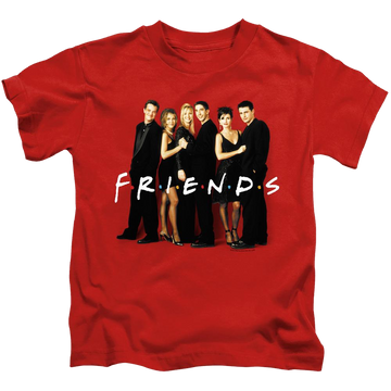 Red kid's t-shirt for ages 4 to 7 with Friends Cast In Black graphic
