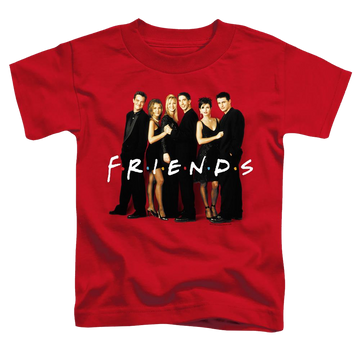 Red toddler t-shirt with Friends Cast In Black graphic