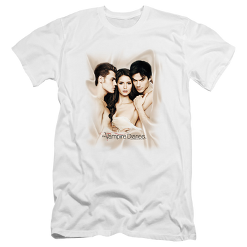 White men's premium slim fit t-shirt with The Vampire Diaries Bounded graphic