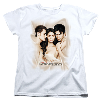 White women's t-shirt with The Vampire Diaries Bounded graphic