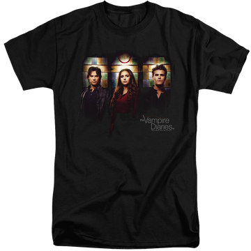 Black men's tall fit t-shirt with The Vampire Diaries Stained Windows graphic
