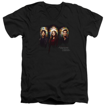 Black men's v-neck t-shirt with The Vampire Diaries Stained Windows graphic