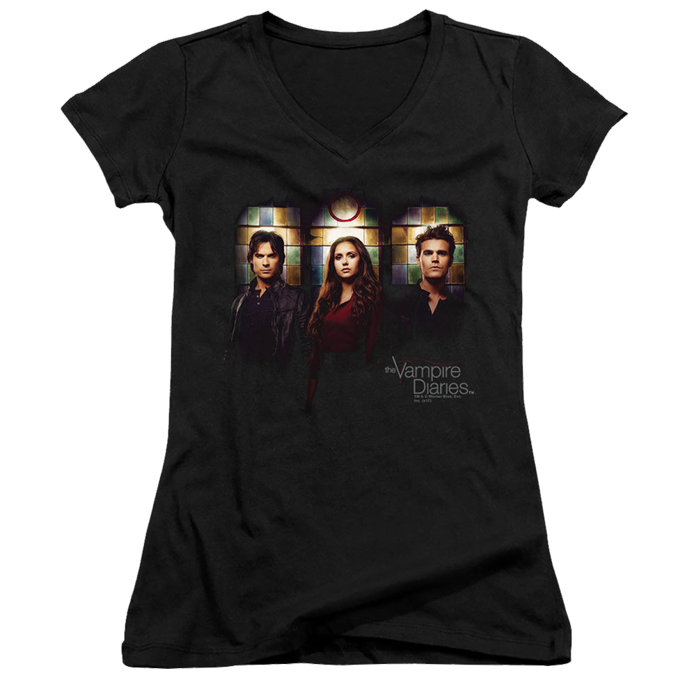 Vampire Diaries, The Stained Windows - Juniors V-Neck T-Shirt Juniors V-Neck T-Shirt The Vampire Diaries