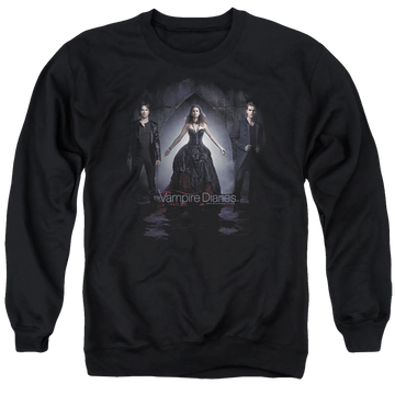 Black men's crewneck sweatshirt with The Vampire Diaries Bring It On graphic