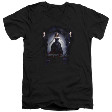Black men's v-neck t-shirt with The Vampire Diaries Bring It On graphic