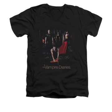 Black men's v-neck t-shirt with The Vampire Diaries Fire graphic
