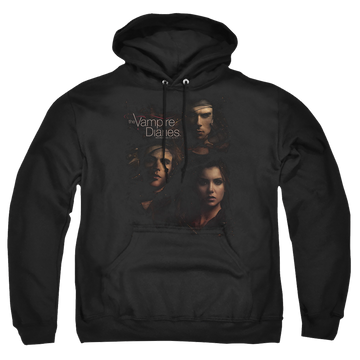 Black pullover hoodie with The Vampire Diaries Smokey Veil graphic