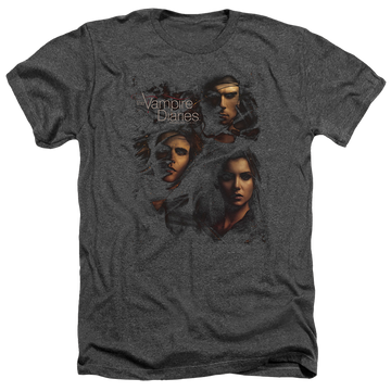 Charcoal men's heather t-shirt with The Vampire Diaries Smokey Veil graphic