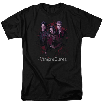 Black men's regular fit t-shirt with The Vampire Diaries Company Of Three graphic