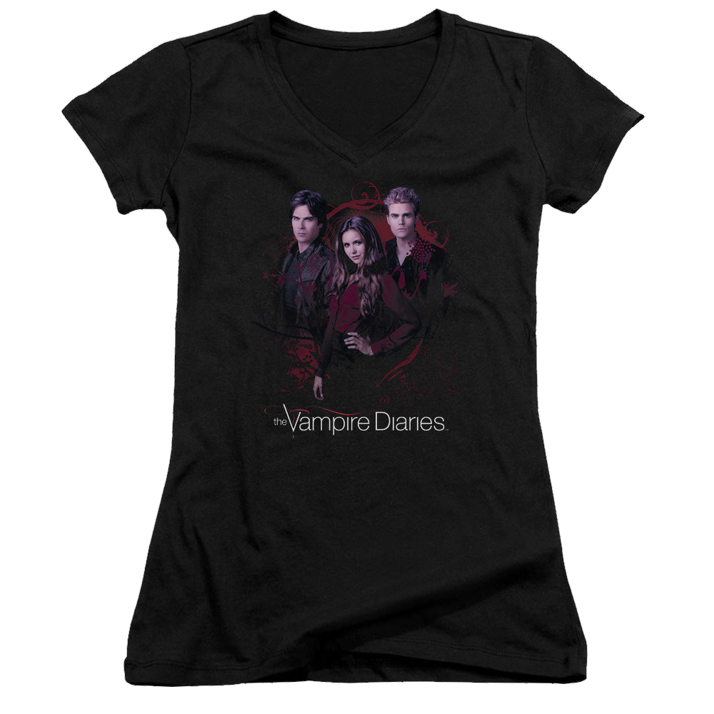 Vampire Diaries, The Company Of Three - Juniors V-Neck T-Shirt Juniors V-Neck T-Shirt The Vampire Diaries
