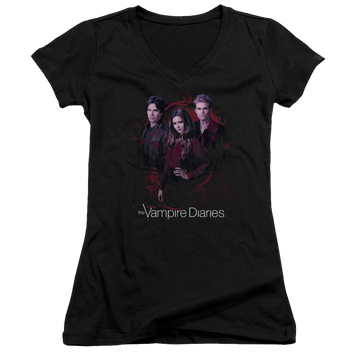 Vampire Diaries, The Company Of Three - Juniors V-Neck T-Shirt Juniors V-Neck T-Shirt The Vampire Diaries