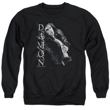 Black men's crewneck sweatshirt with The Vampire Diaries Besides Me graphic