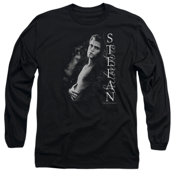 Black men's long sleeve t-shirt with The Vampire Diaries Next To Me graphic