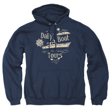 Navy pullover hoodie with Gilligan's Island Ss Minnow graphic