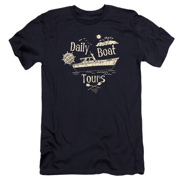 Navy men's premium slim fit t-shirt with Gilligan's Island Ss Minnow graphic