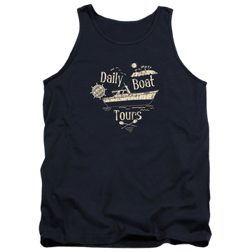 Navy men's tank with Gilligan's Island Ss Minnow graphic