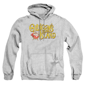 Athletic heather pullover hoodie with Gilligan's Island Gilligans Logo graphic