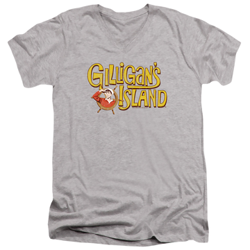 Athletic heather men's v-neck t-shirt with Gilligan's Island Gilligans Logo graphic