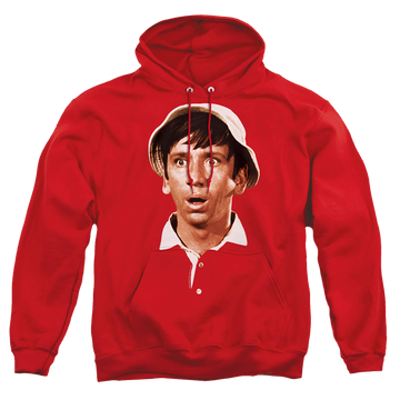 Red pullover hoodie with Gilligan's Island Gilligans Head graphic