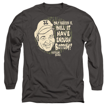 Charcoal men's long sleeve t-shirt with Gilligan's Island Enough Bottom graphic