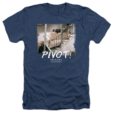 Navy men's heather t-shirt with Friends Pivot graphic