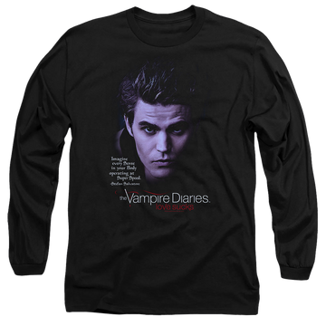 Black men's long sleeve t-shirt with The Vampire Diaries Sense Your Body graphic