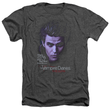 Charcoal men's heather t-shirt with The Vampire Diaries Sense Your Body graphic