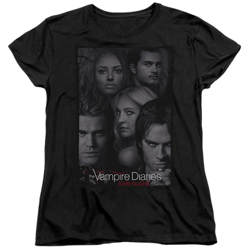 Black women's t-shirt with The Vampire Diaries So Here We Are graphic