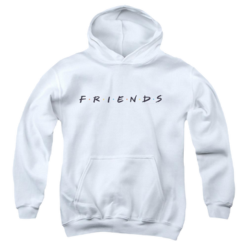 White youth hoodie for ages 8 to 12 with Friends Logo graphic