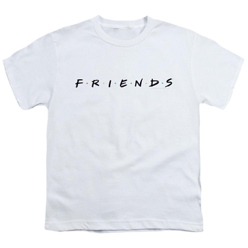 White youth t-shirt for ages 8 to 12 with Friends Logo graphic