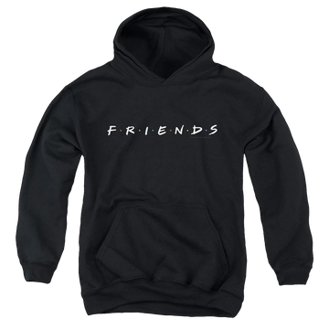 Black youth hoodie for ages 8 to 12 with Friends Logo graphic