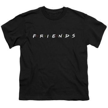 Black youth t-shirt for ages 8 to 12 with Friends Logo graphic