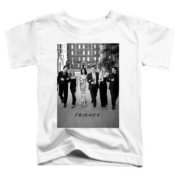 White toddler t-shirt with Friends Walk The Streets graphic