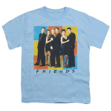 Light blue youth t-shirt for ages 8 to 12 with Color Block Of Friends graphic