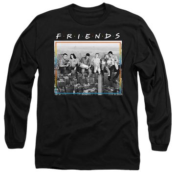 Black men's long sleeve t-shirt with Friends Lunch Break graphic