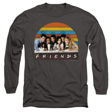 Charcoal men's long sleeve t-shirt with Friends Soda Fountain graphic