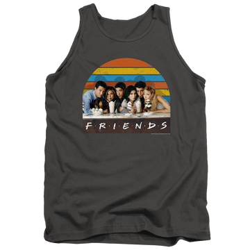 Charcoal men's tank with Friends Soda Fountain graphic