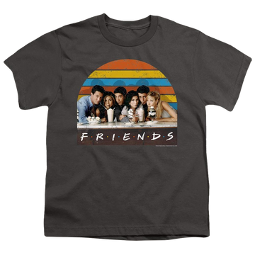 Charcoal youth t-shirt for ages 8 to 12 with Friends Soda Fountain graphic